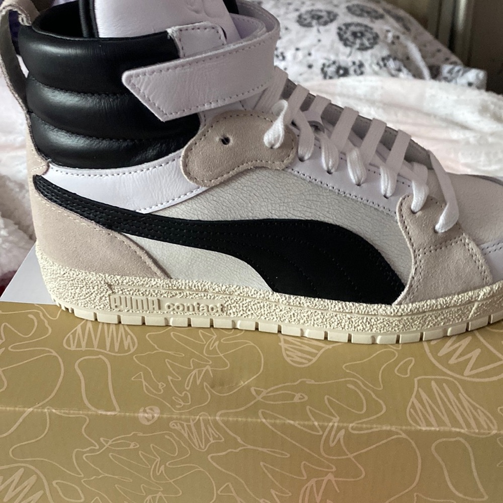 Black and white high top Puma